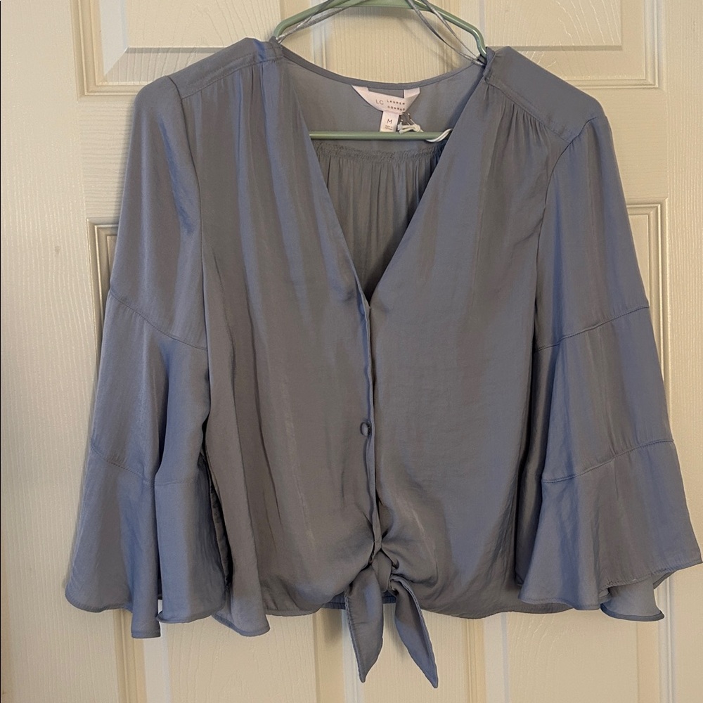 LC Lauren Conrad Blue Tie-Front Blouse